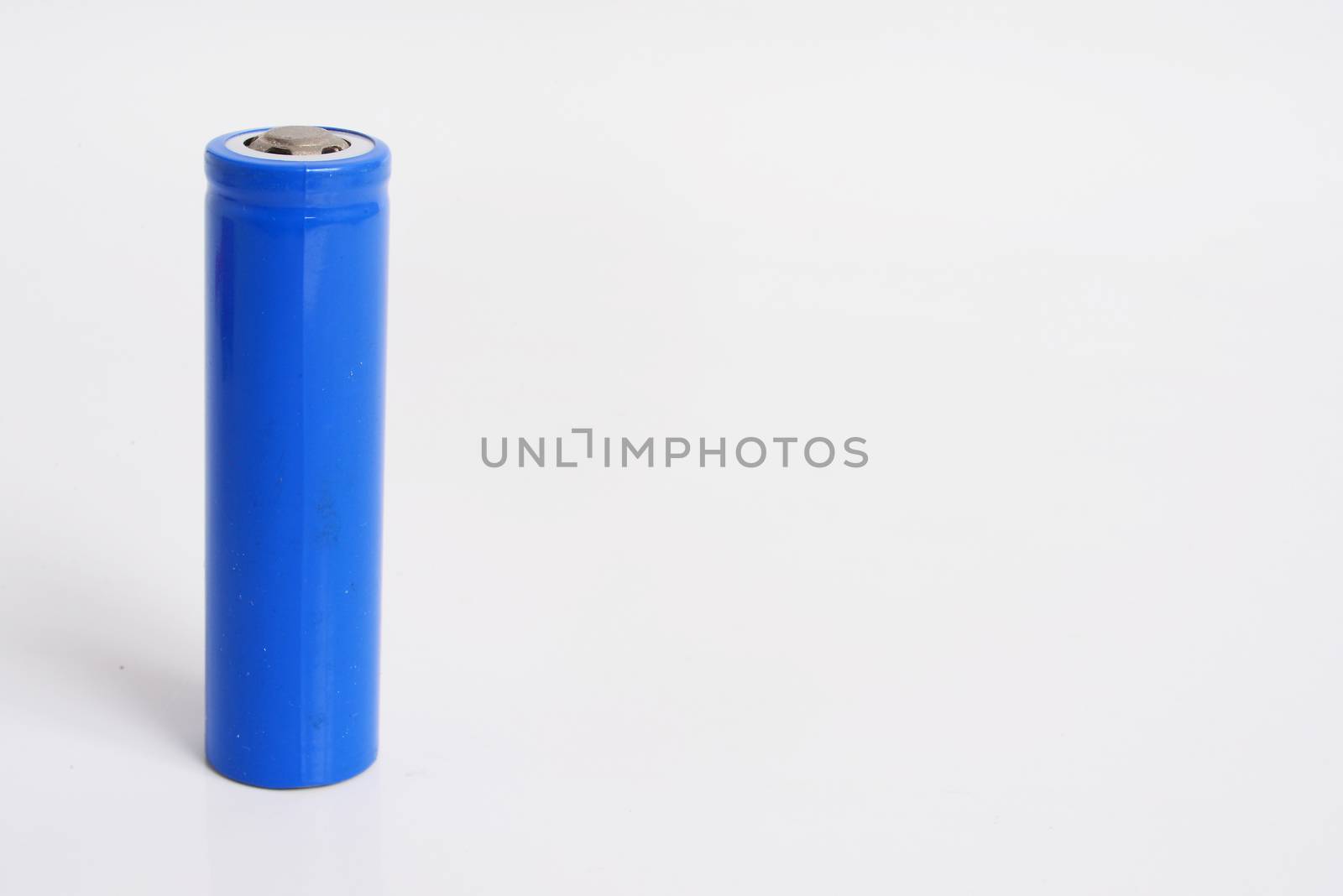 Blue 18650 Rechargeable Li-ion Battery on white background