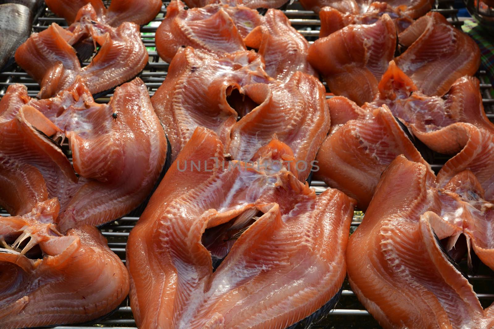 dried snakehead fish, Thai food, note  select focus with shallow depth of field