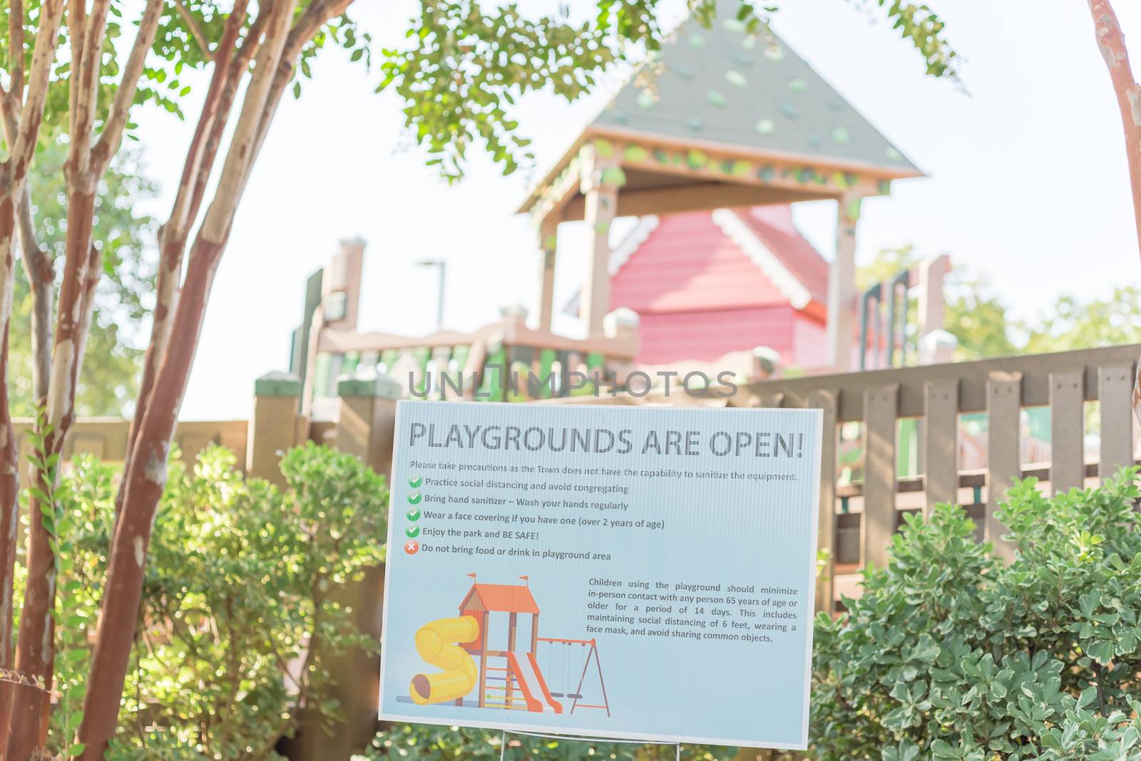Playgrounds are open sign at public recreational place near Dallas, Texas, America