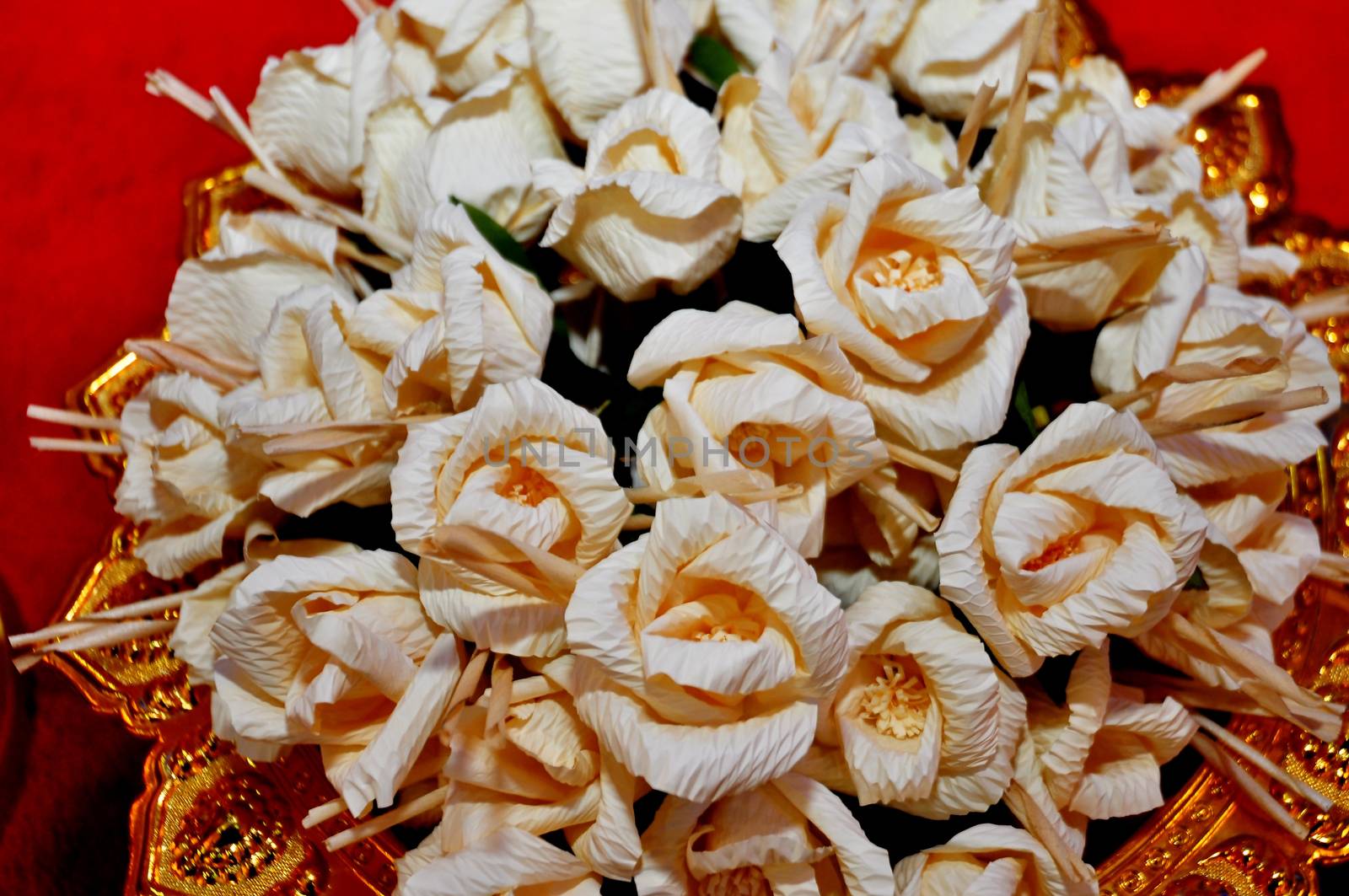 Soft focus artificial rose wood flowers, Thai Funeral Flower. Artificial Flower Used For Cremation