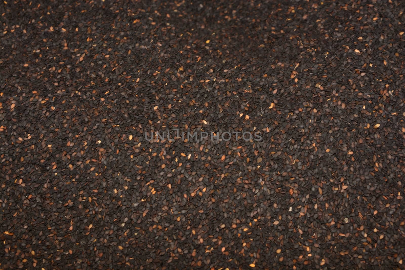 Black sesame seeds background, note select focus center of picture with shallow depth of field