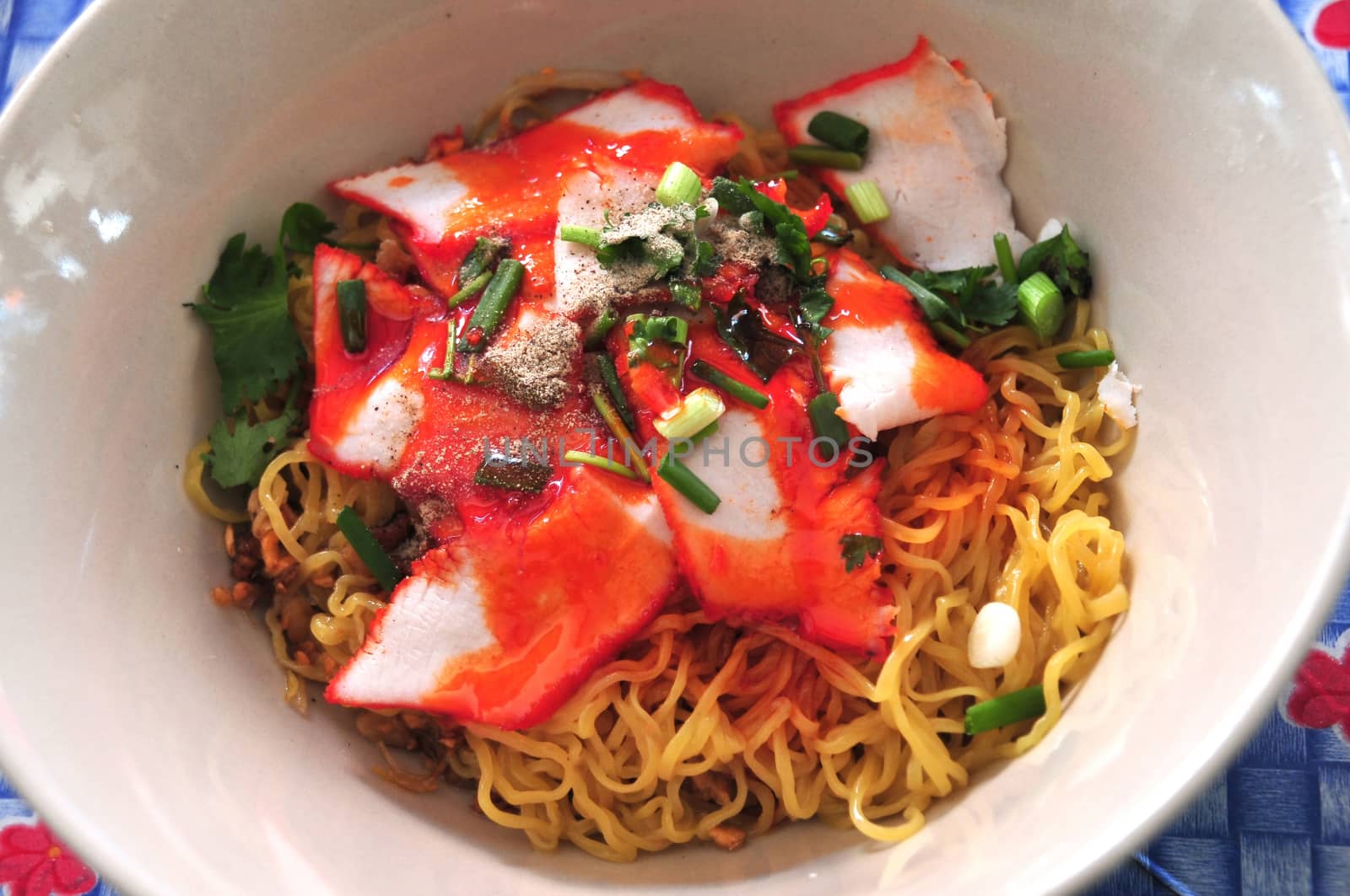 Egg noodle with red roast pork by ideation90