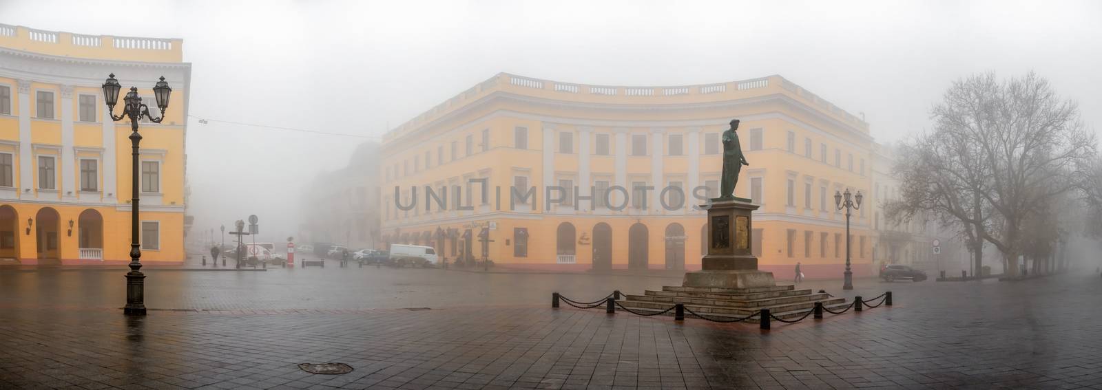 Odessa, Ukraine 11.28.2019.   Primorsky Boulevard in Odessa, Ukraine, on a foggy autumn day