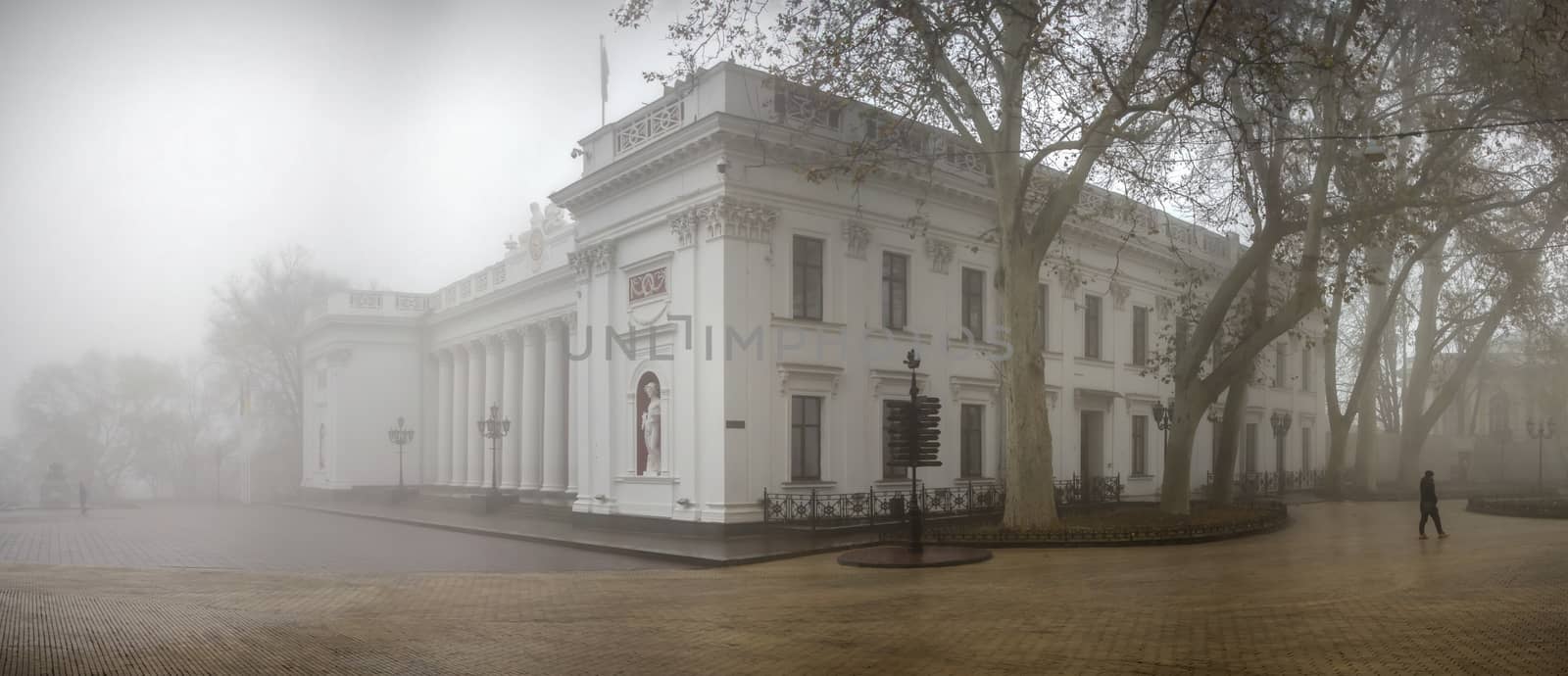 Odessa, Ukraine 11.28.2019.   Primorsky Boulevard in Odessa, Ukraine, on a foggy autumn day