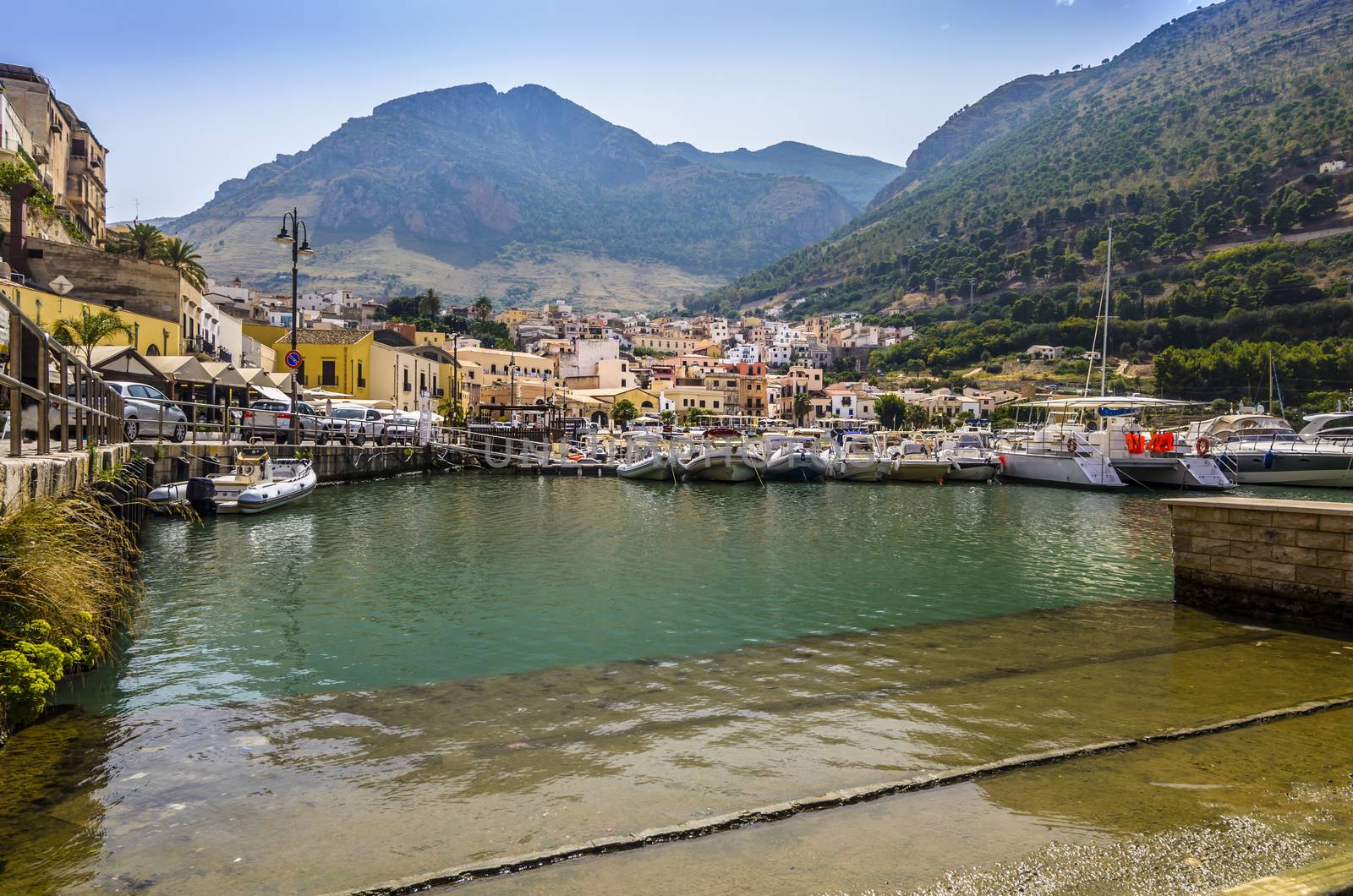 port boats and surrounding landscape in sicily castellammare del golfo