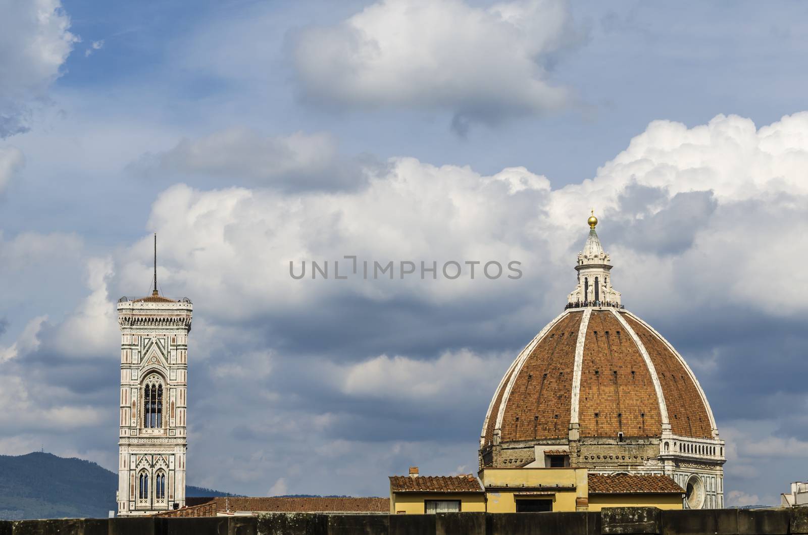 Detail of the heights of the cathedral of Florence the bell tower and the dome