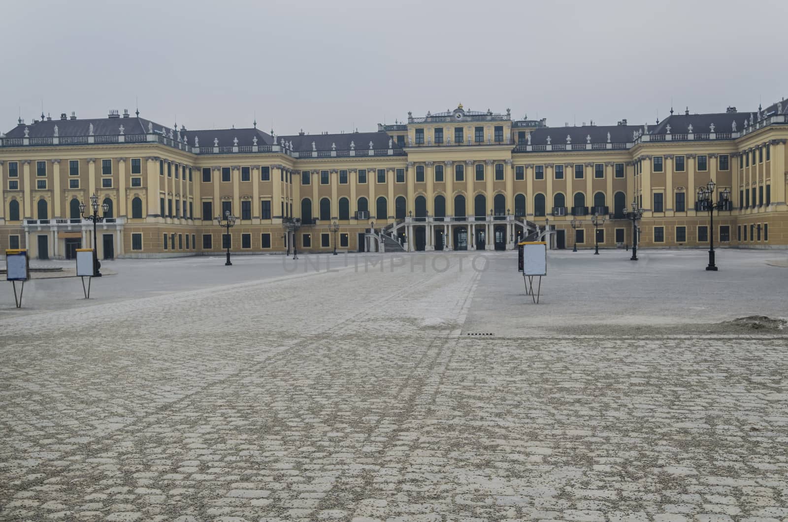 Cold winter afternoon in the baroque palace of Schonbrunn old dwelling of Empress Elizabeth