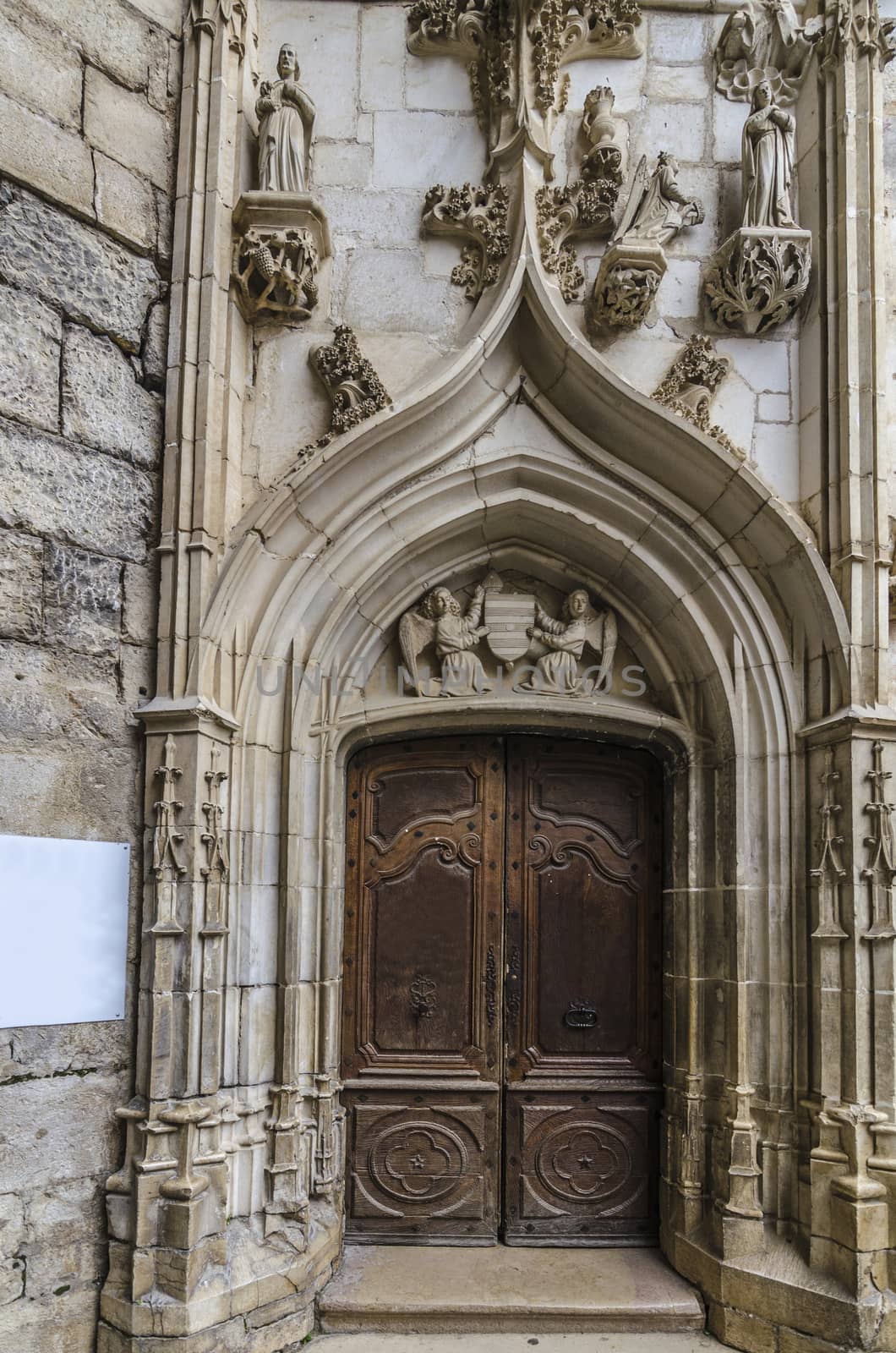 Artistic and sculptural details on the entrance doors to the chapel of the sanctuary of Rocamadour
