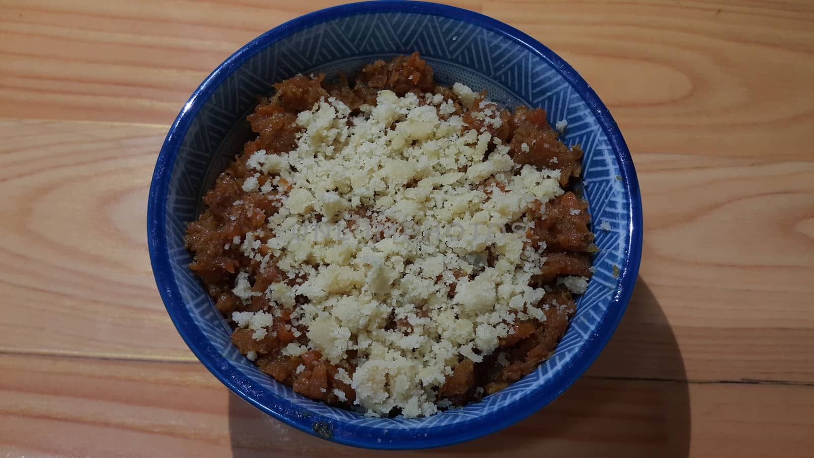 Closeup view of traditional  tasty sweet dessert called Suji Halwa or Halva, made of Semolina at home in south Asian countries with different dry fruit ingredients