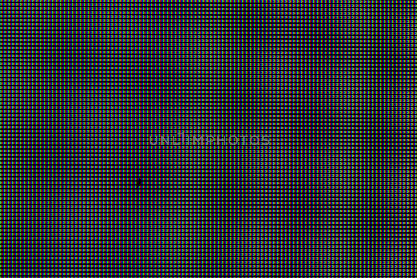 true macro photo of ips lcd screen structure with surface black defect or dent.
