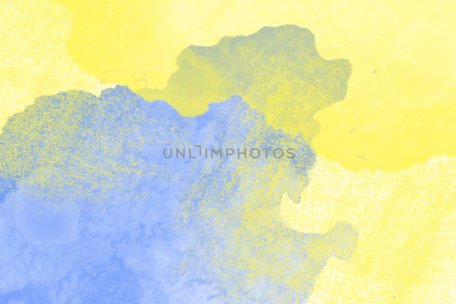 Watercolor texture on paper in yellow and blue for background, abstract watercolor painting