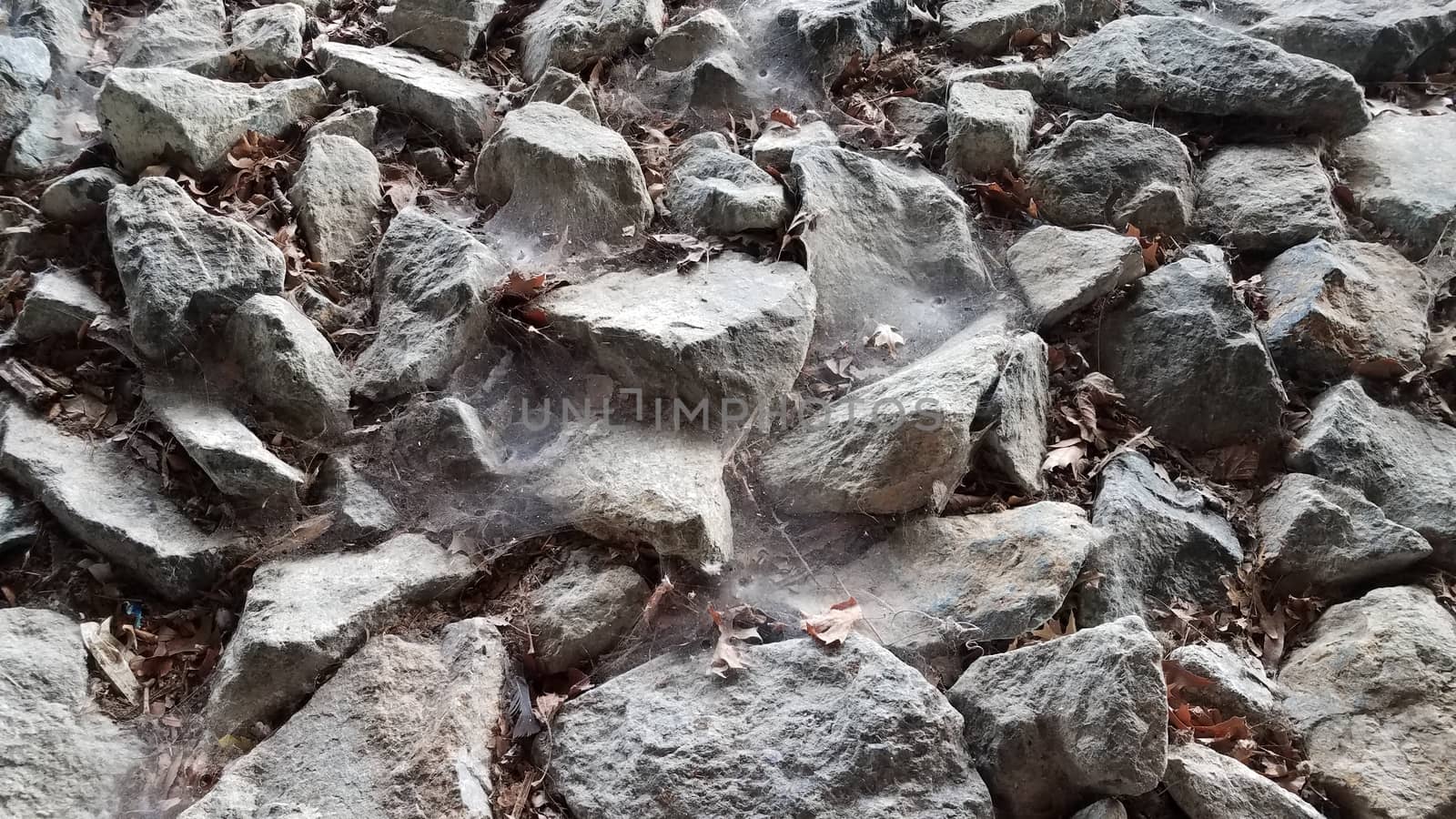 grey rocks or stones or boulders with spider webs by stockphotofan1