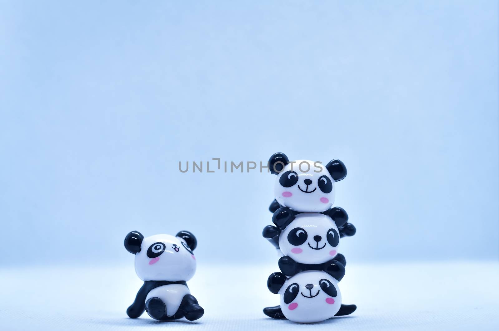Little panda porcelain figurines isolated on black background by rkbalaji