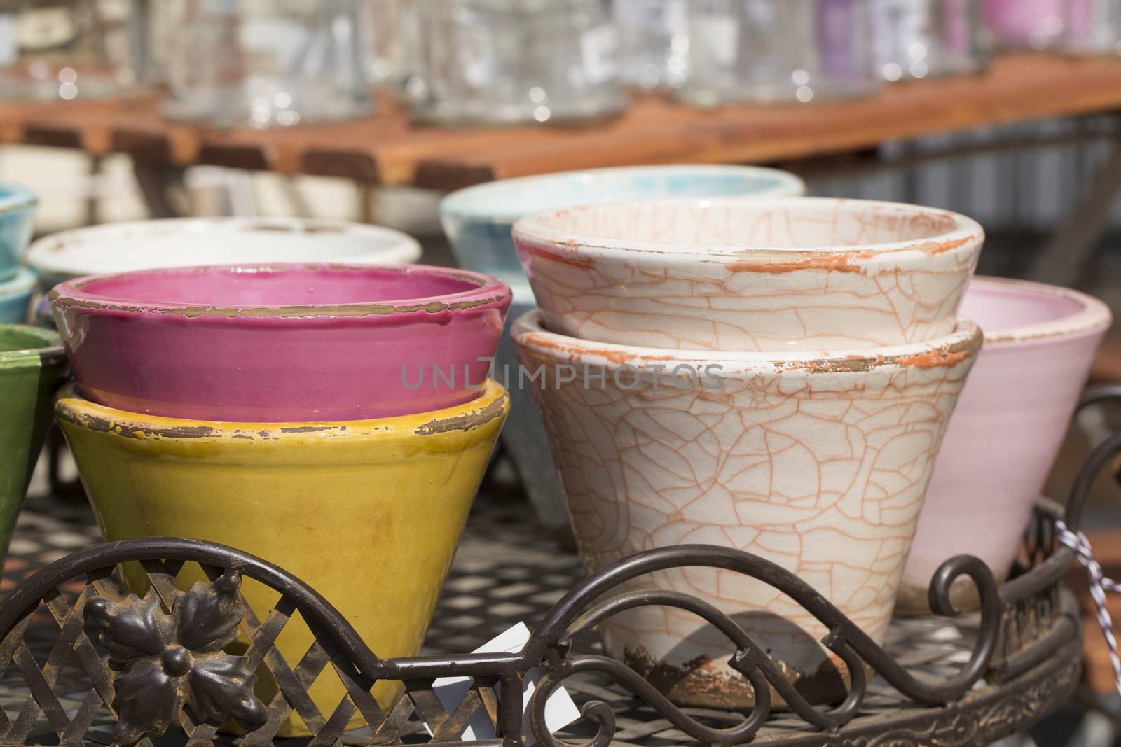 Rustic retro ceramic flower pots in various colors