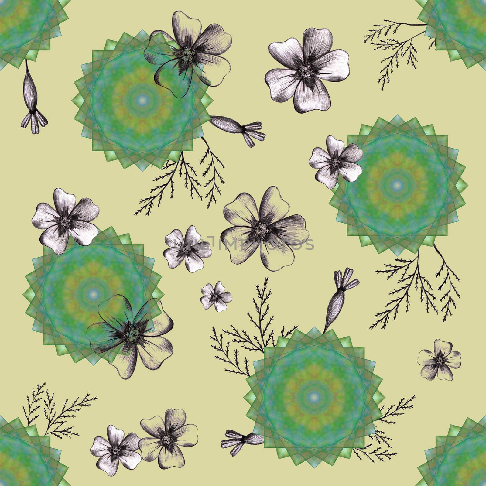 Seamless Pattern with Hand-Drawn Flower. Background with Thin-leaved Marigolds for Print, Design, Holiday, Wedding and Birthday Card.