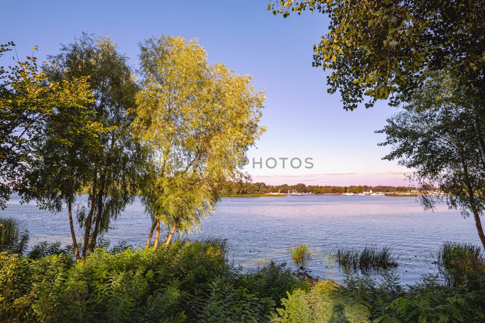 The Dnieper River seen from Natalka Park in Kiev, Ukraine, during a beautiful sunny day at the end of summer