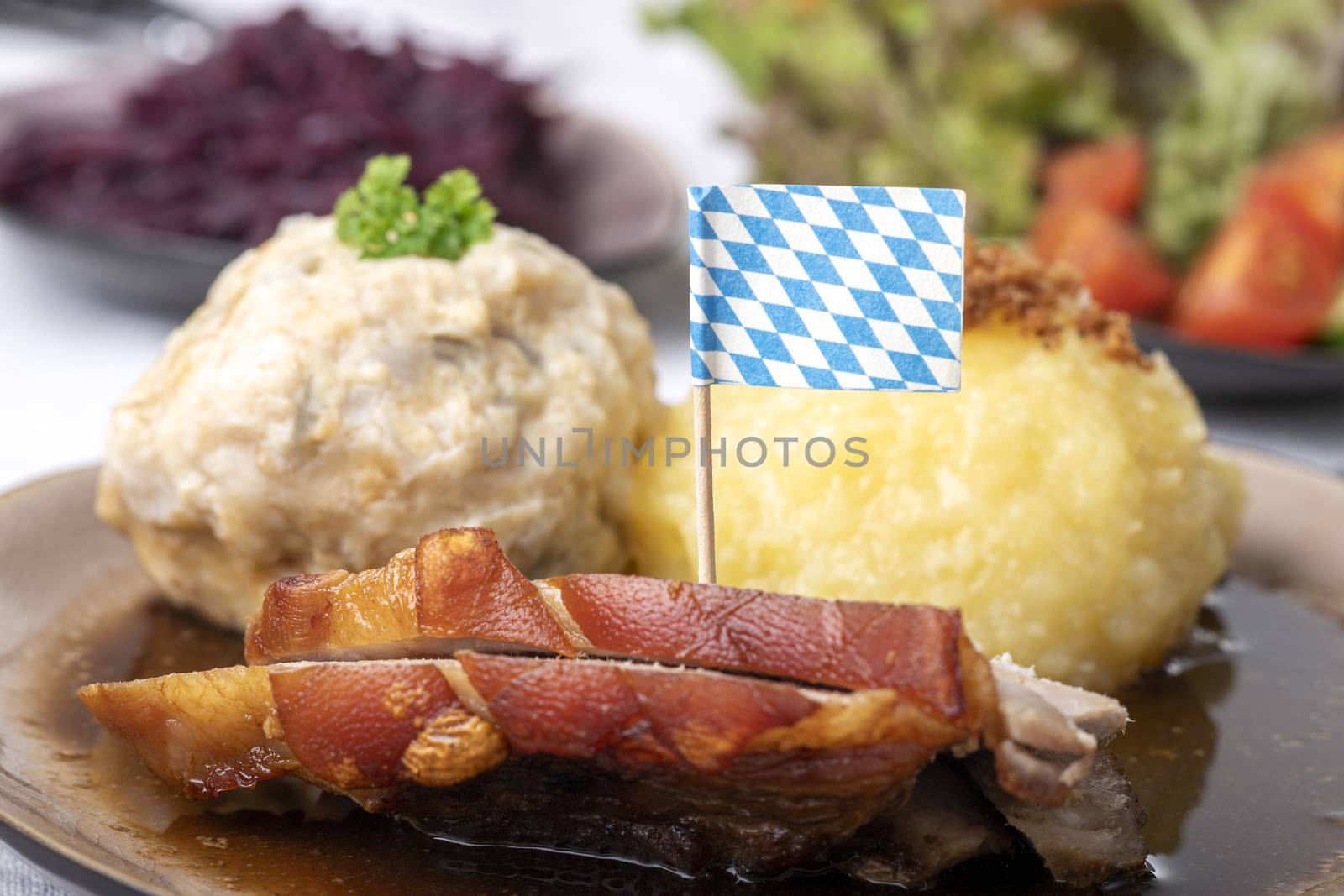 bavarian roasted pork with different dumplings by bernjuer