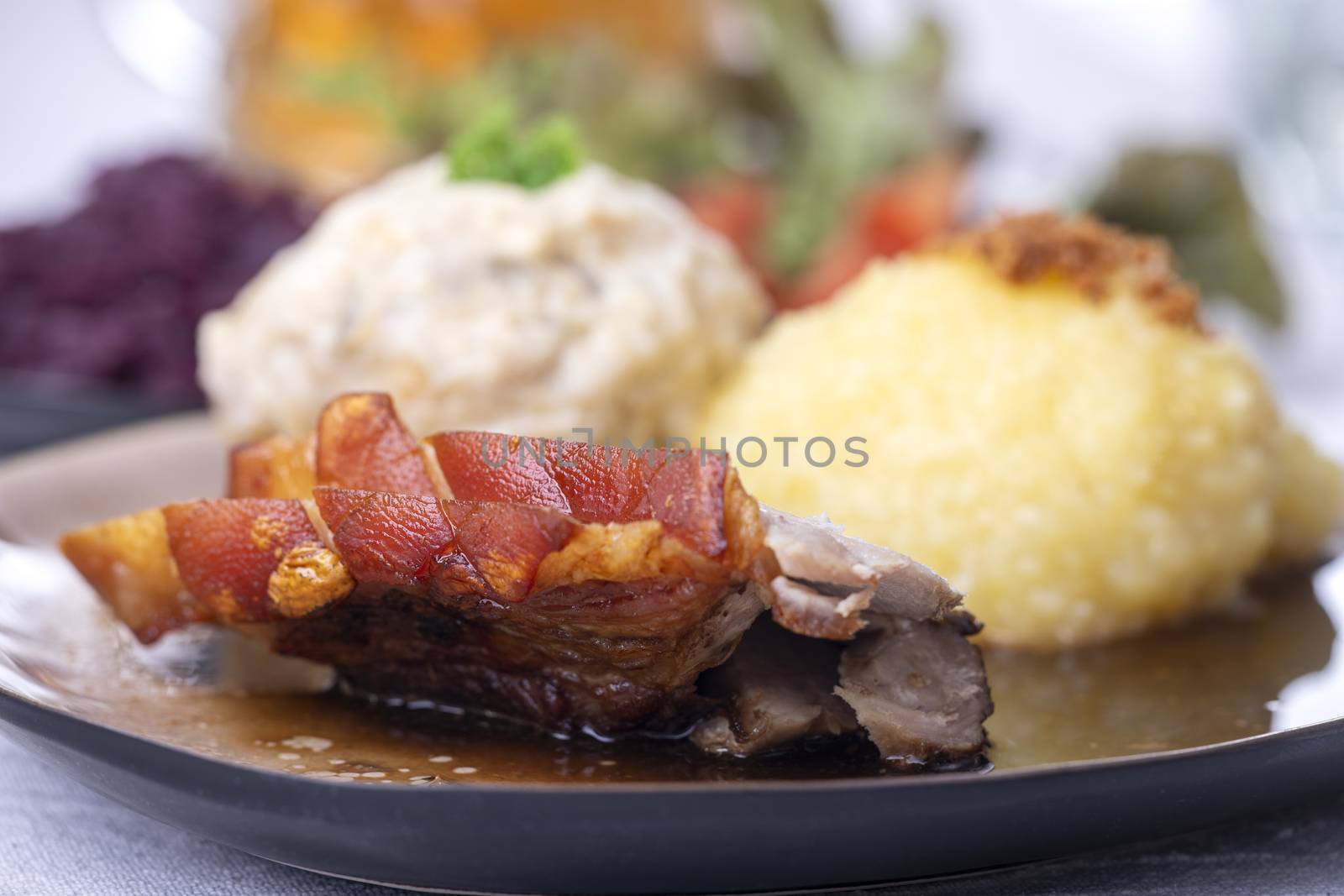 bavarian roasted pork with different dumplings by bernjuer