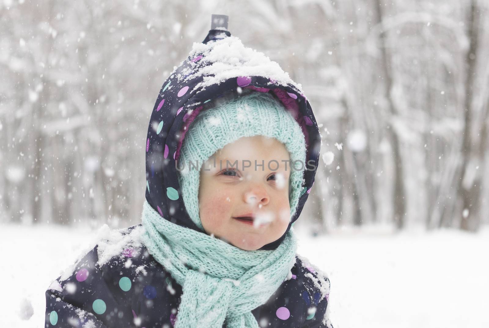 Walking with a child in the winter forest by fifg