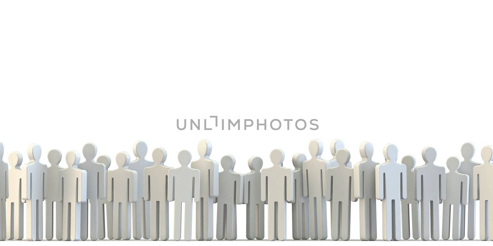 Crowd people 3D render illustration isolated on white background