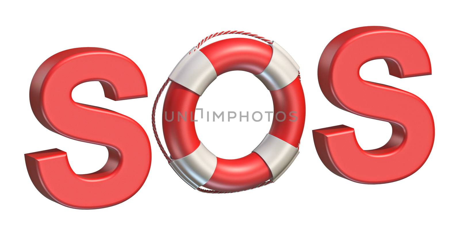 Lifebuoy SOS sign 3D render illustration isolated on white background