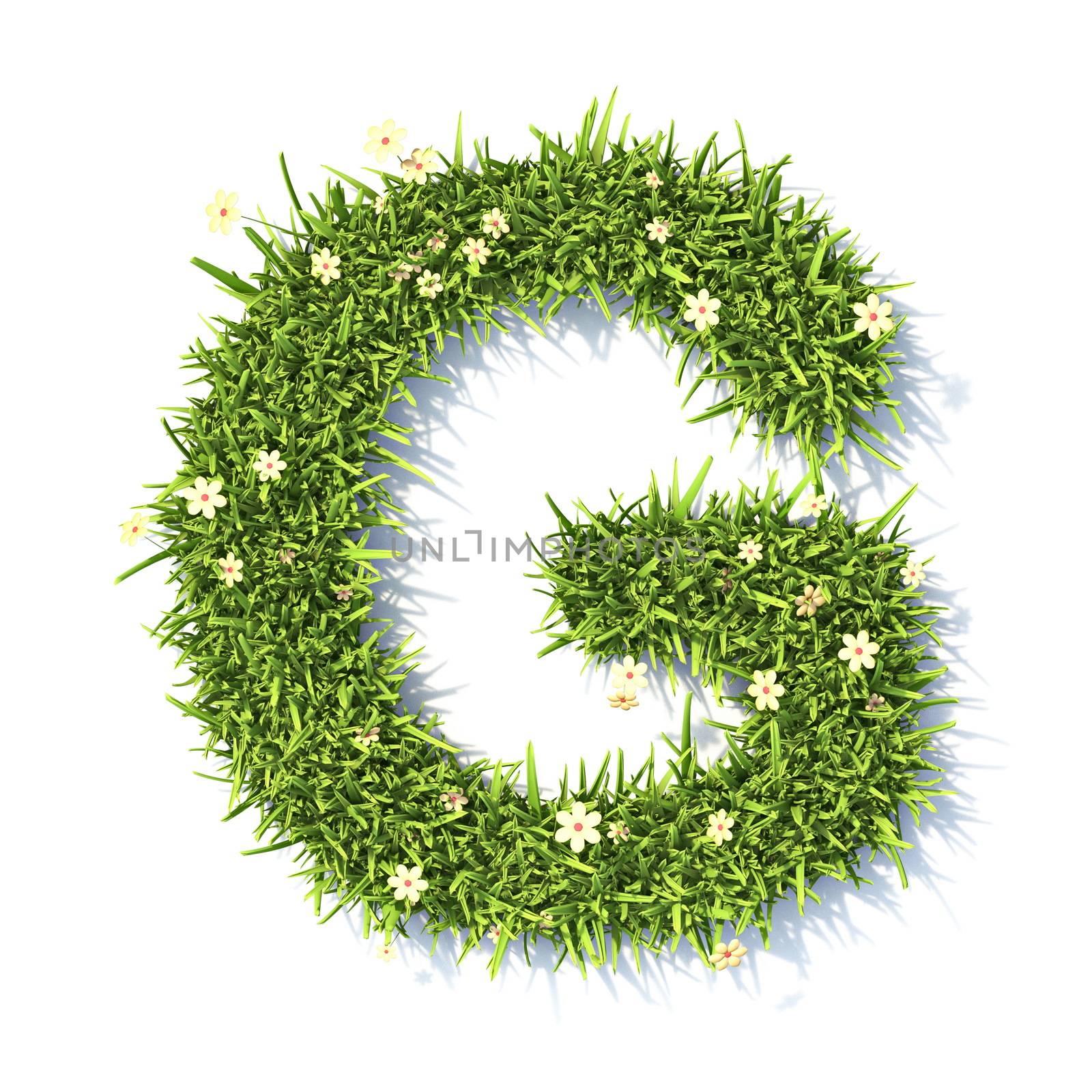 Grass font Letter G 3D rendering illustration isolated on white background