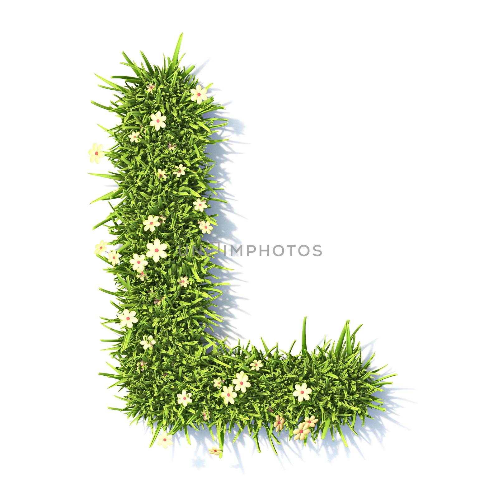 Grass font Letter L 3D rendering illustration isolated on white background