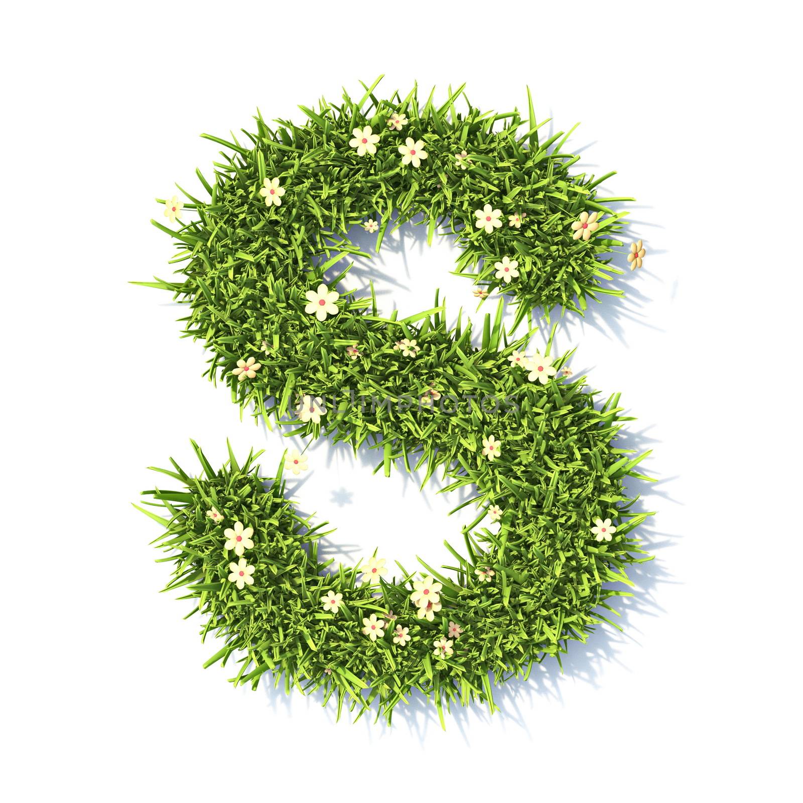 Grass font Letter S 3D rendering illustration isolated on white background