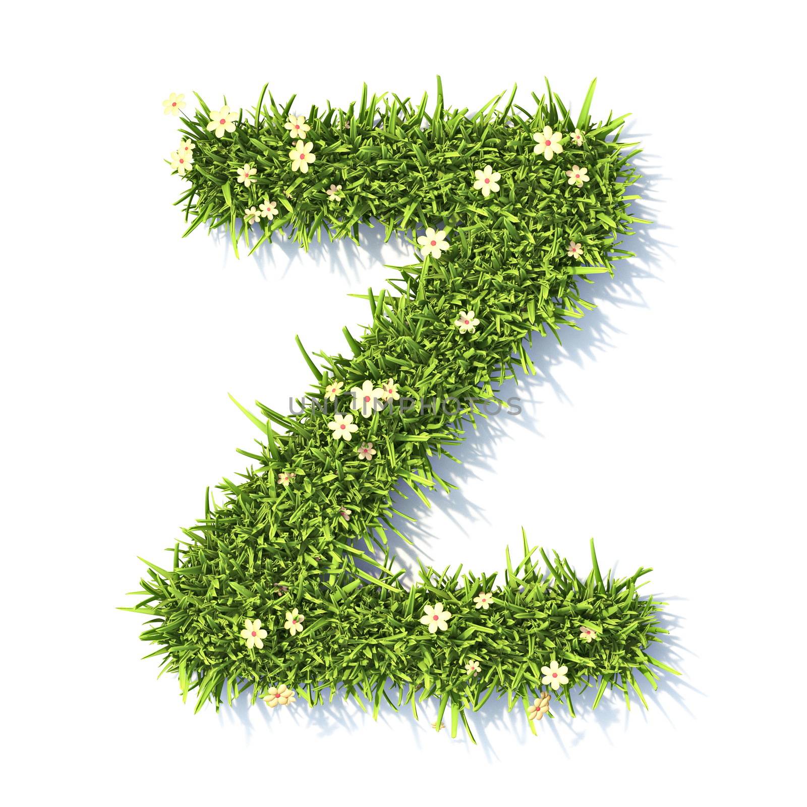 Grass font Letter Z 3D rendering illustration isolated on white background