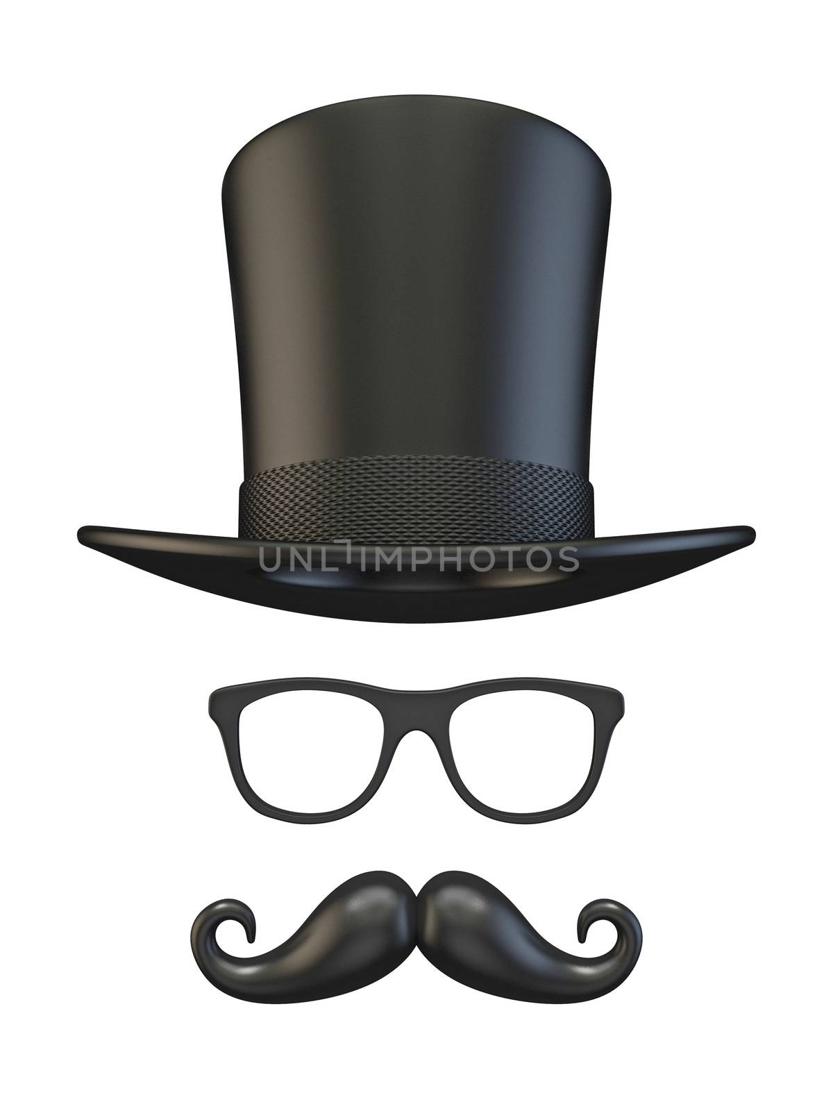 Cylinder hat, eyeglasses and moustaches 3D by djmilic