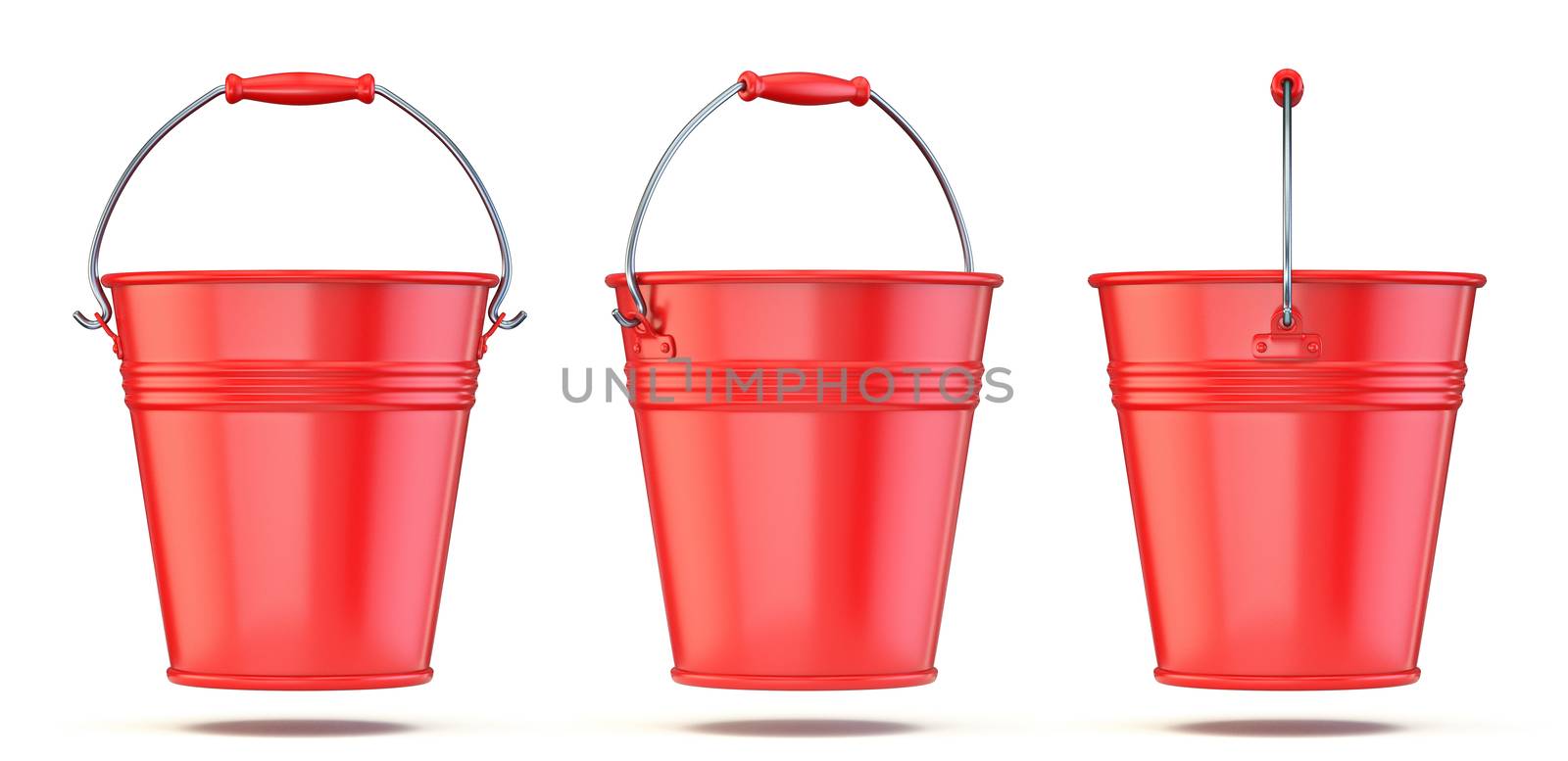 Red bucket 3D render illustration isolated on white background