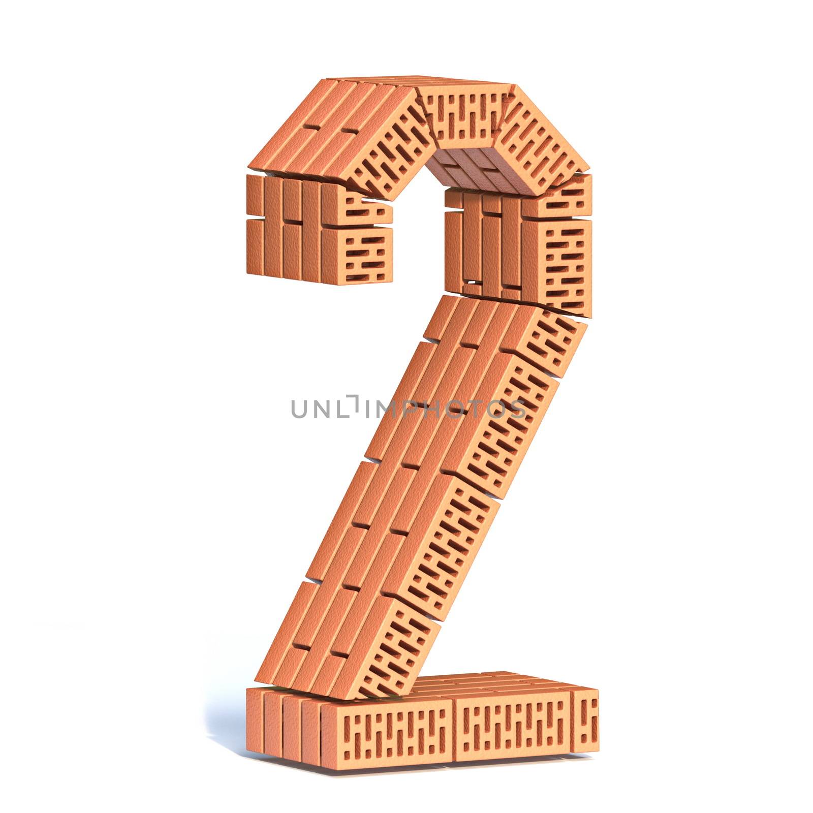 Brick wall font Number 2 TWO 3D render illustration isolated on white background