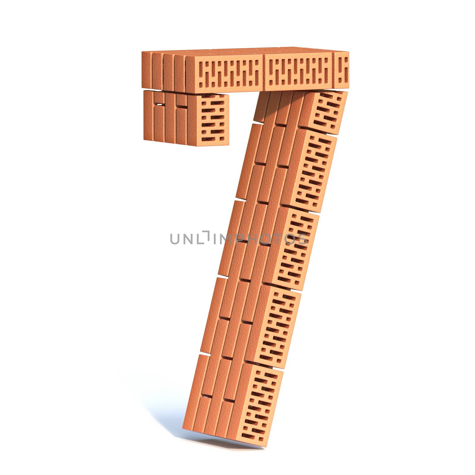 Brick wall font Number 7 SEVEN 3D render illustration isolated on white background