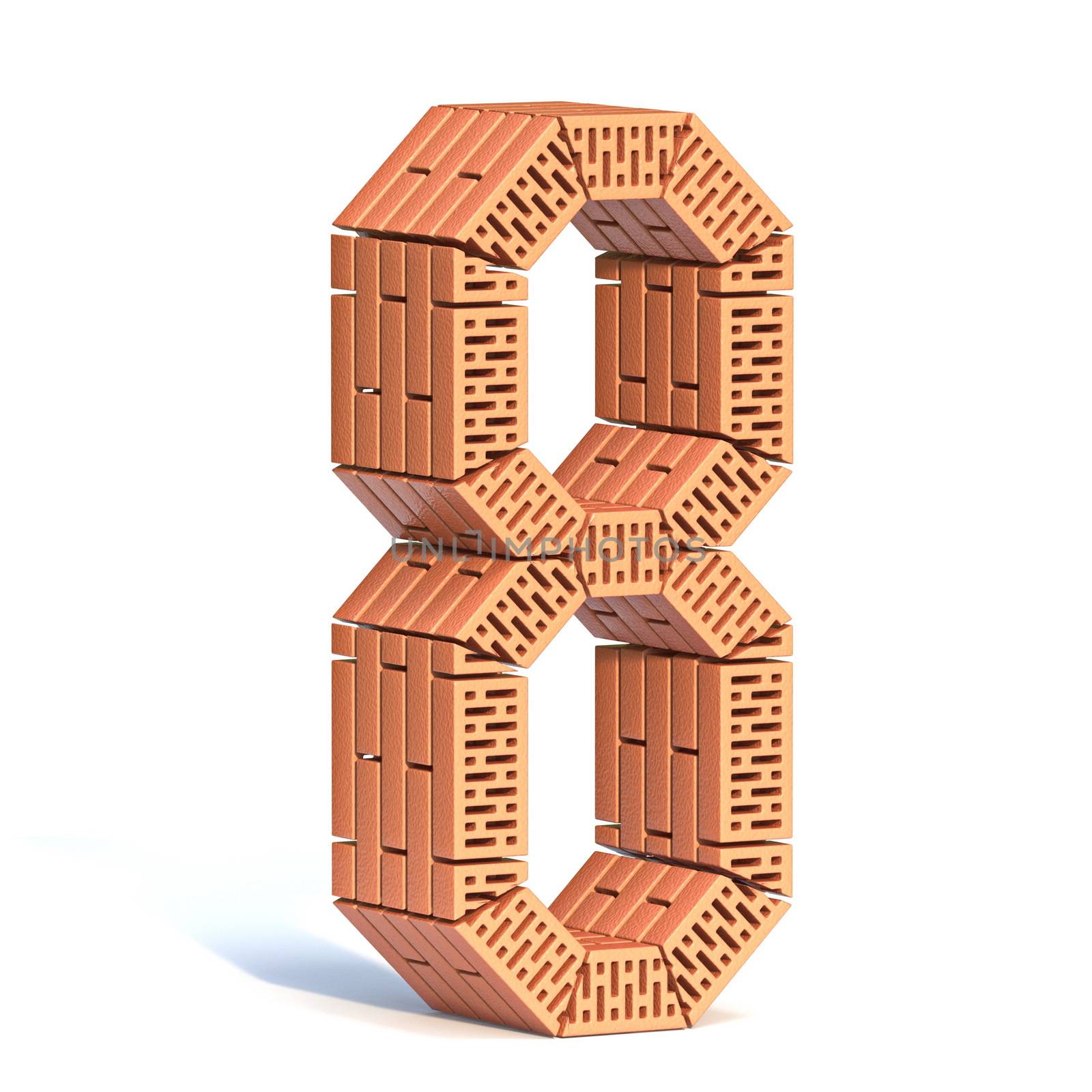 Brick wall font Number 8 EIGHT 3D render illustration isolated on white background