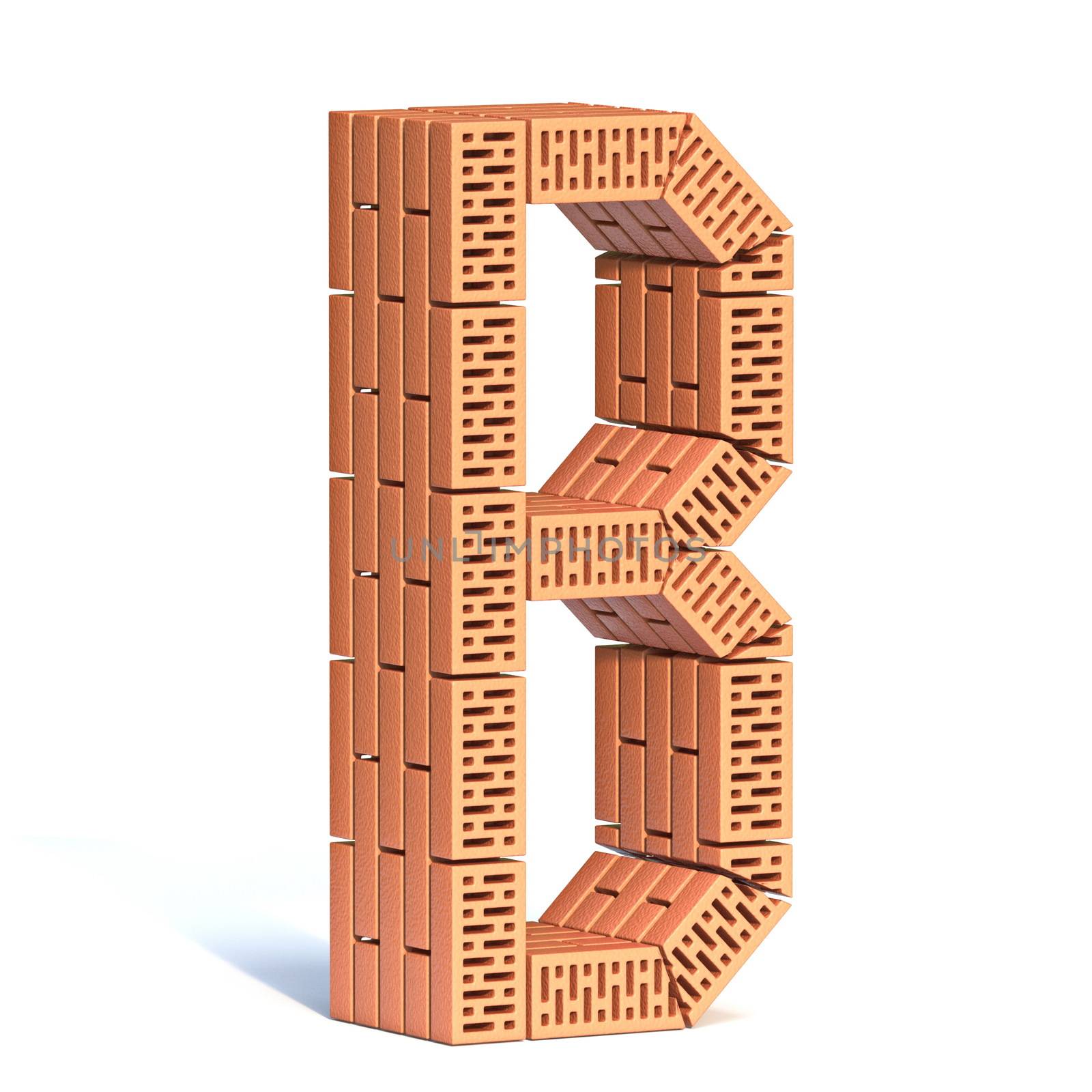 Brick wall font Letter B 3D render illustration isolated on white background