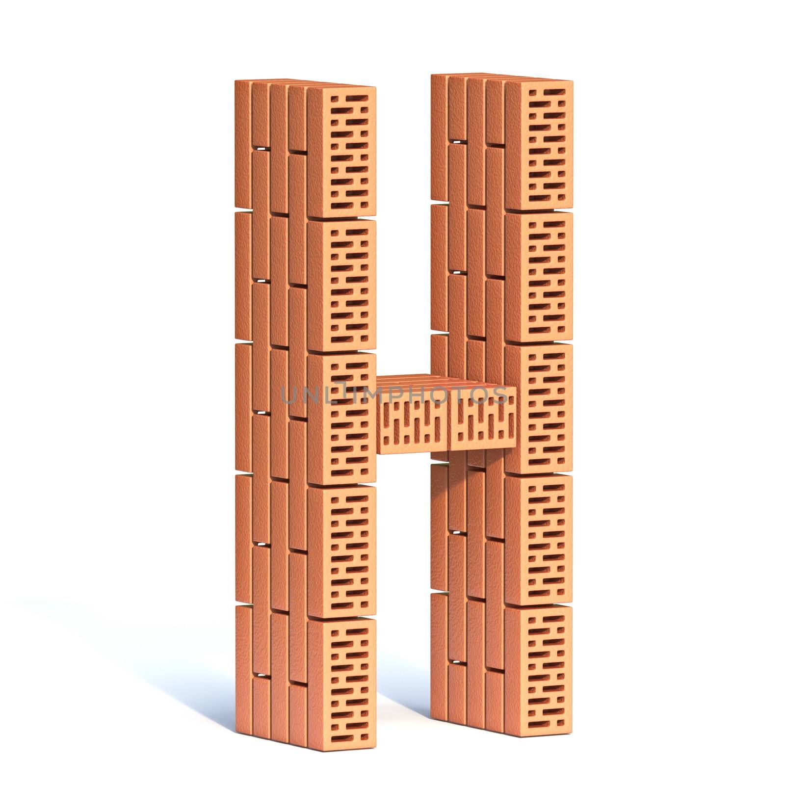 Brick wall font Letter H 3D render illustration isolated on white background