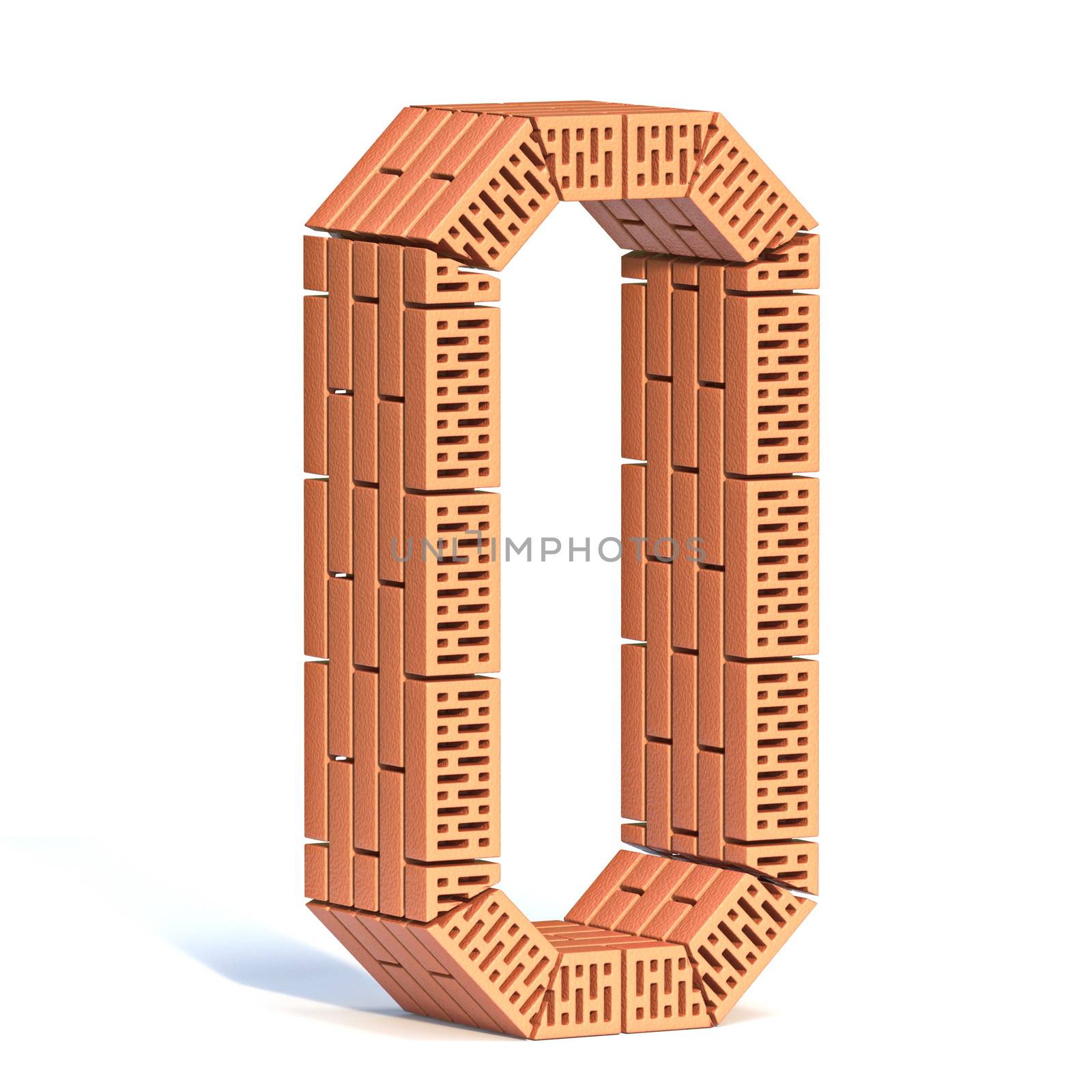 Brick wall font Letter O 3D render illustration isolated on white background