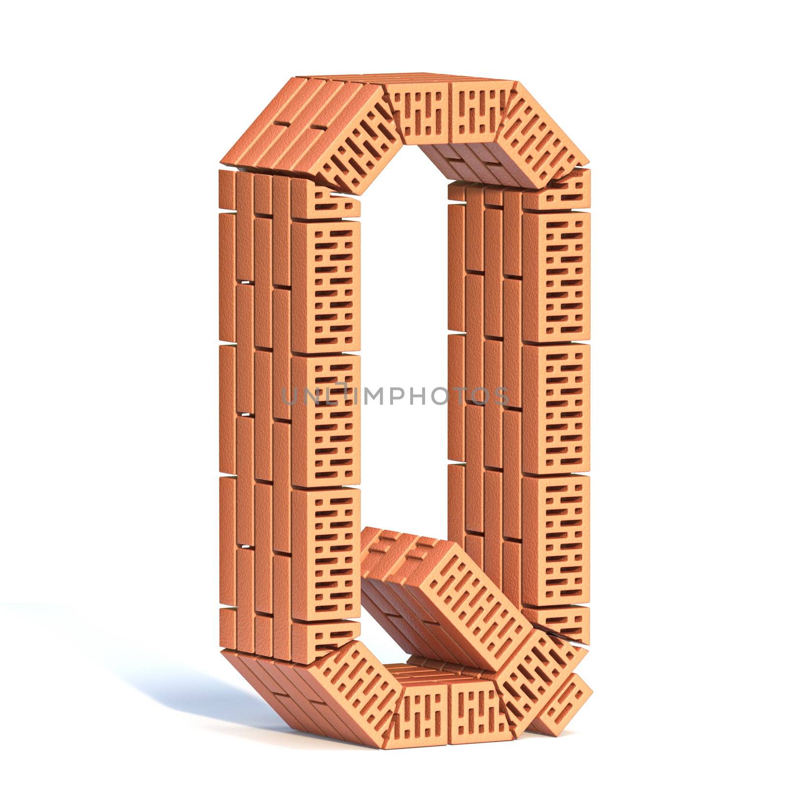 Brick wall font Letter Q 3D render illustration isolated on white background
