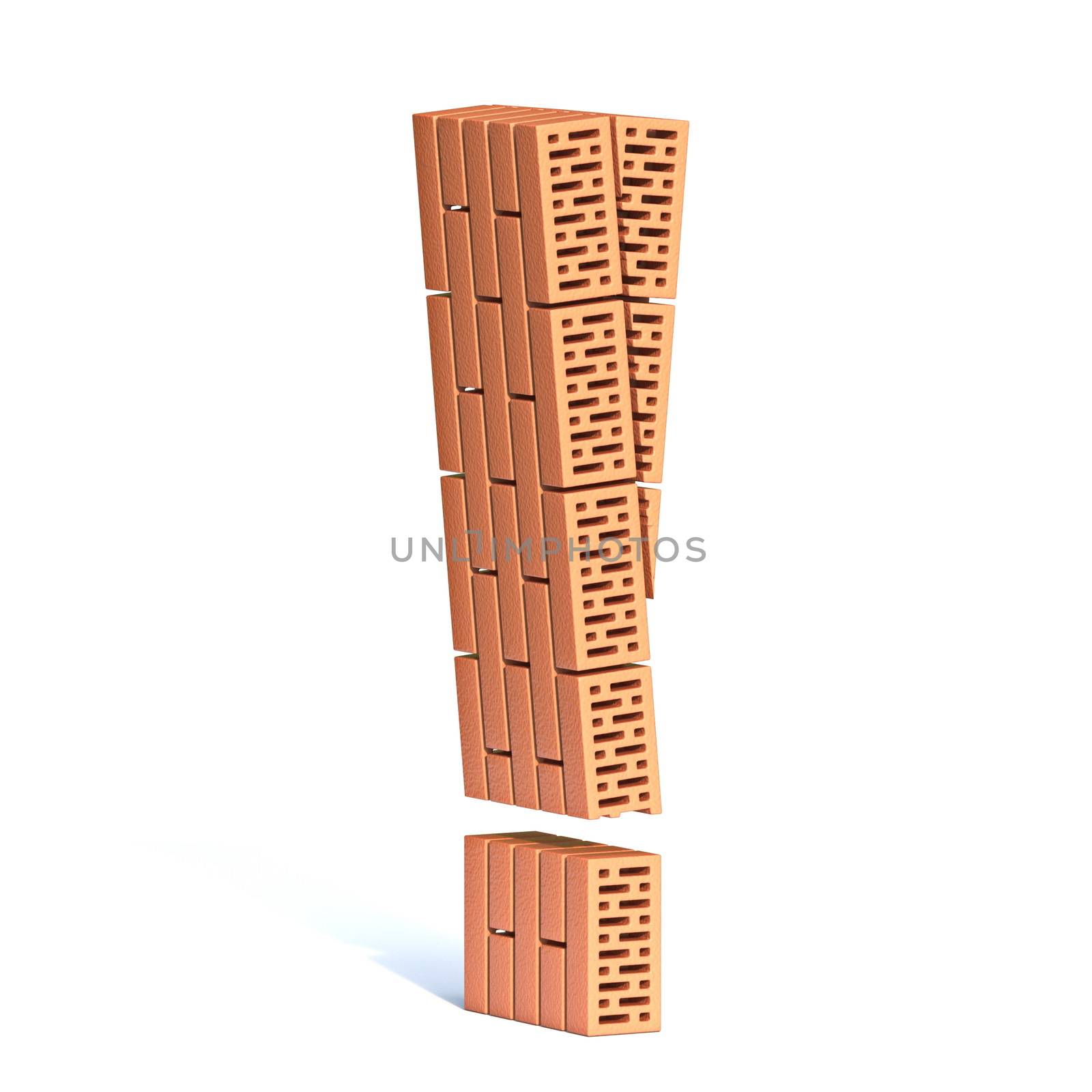 Brick wall font Exclamation mark 3D render illustration isolated on white background