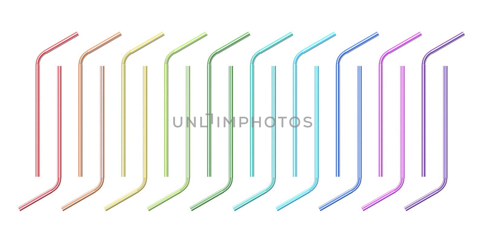 Colorful drinking straw collection 3D render illustration isolated on white background