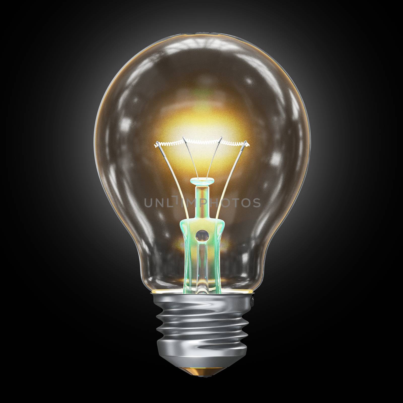 Light bulb 3D render illustration isolated on black background