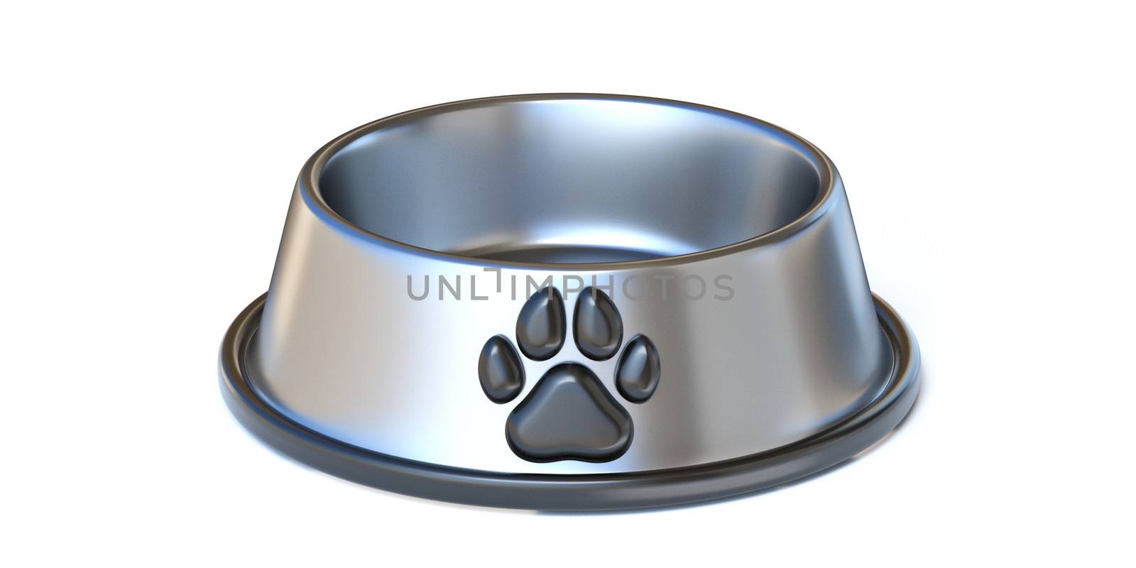 Stainless steel pet food bowl 3D render illustration isolated on white background