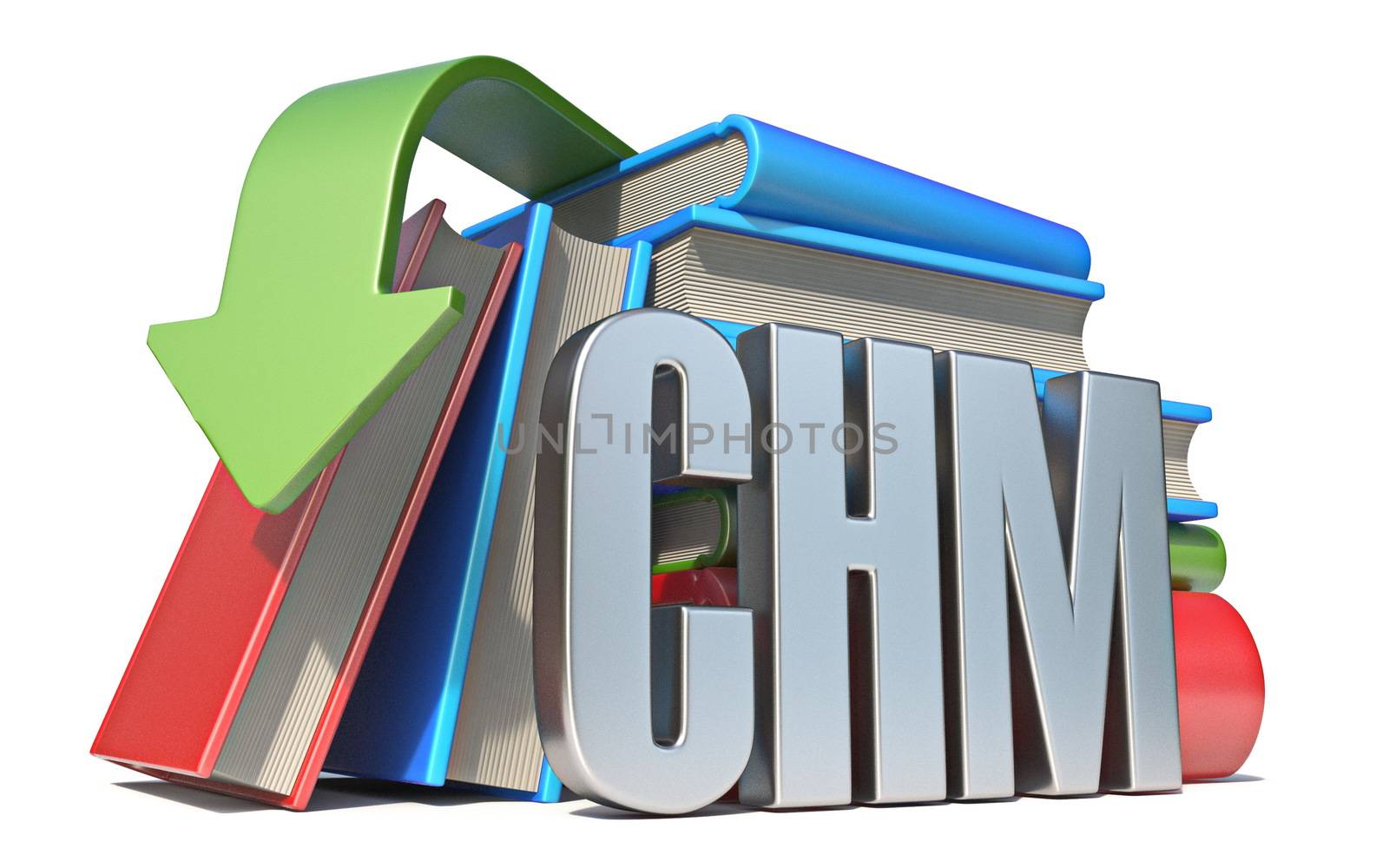 eBook CHM download concept 3D render illustration isolated on white background