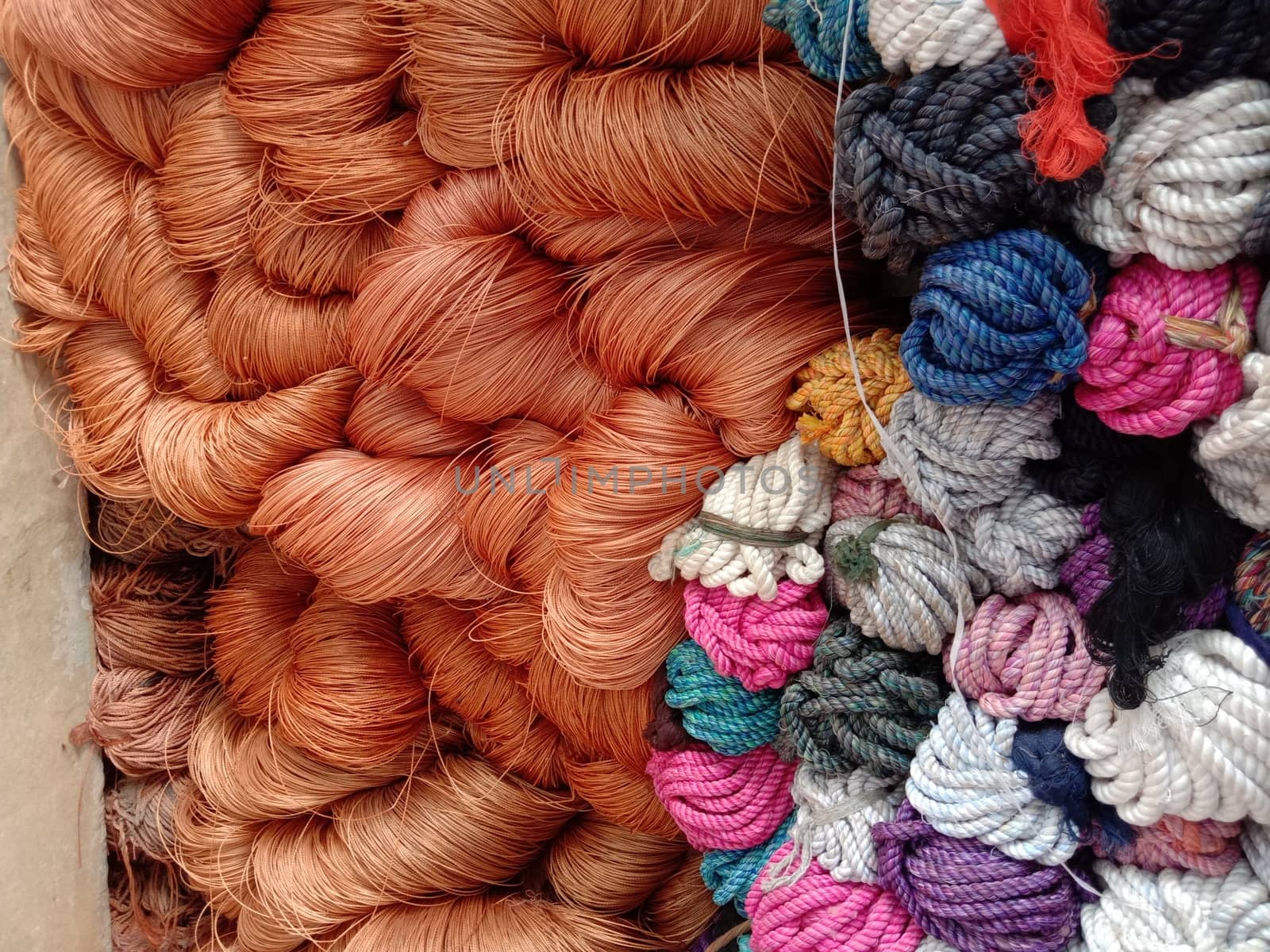 multiple colored nylon yarn background on shop