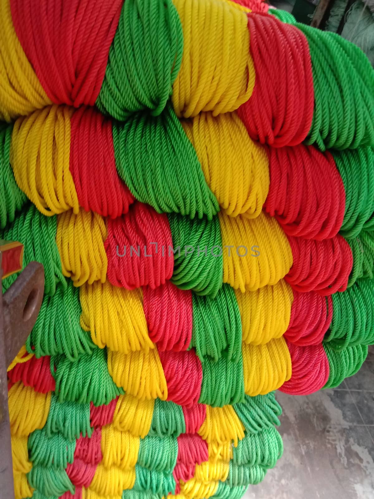 multiple colored nylon yarn background on shop