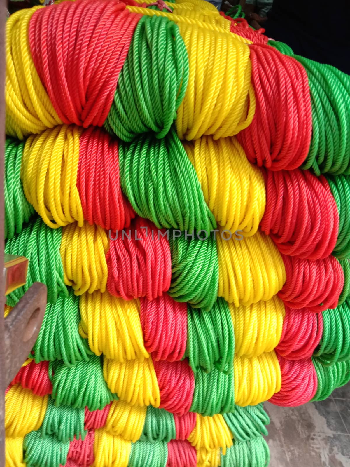 multiple colored nylon yarn background on shop