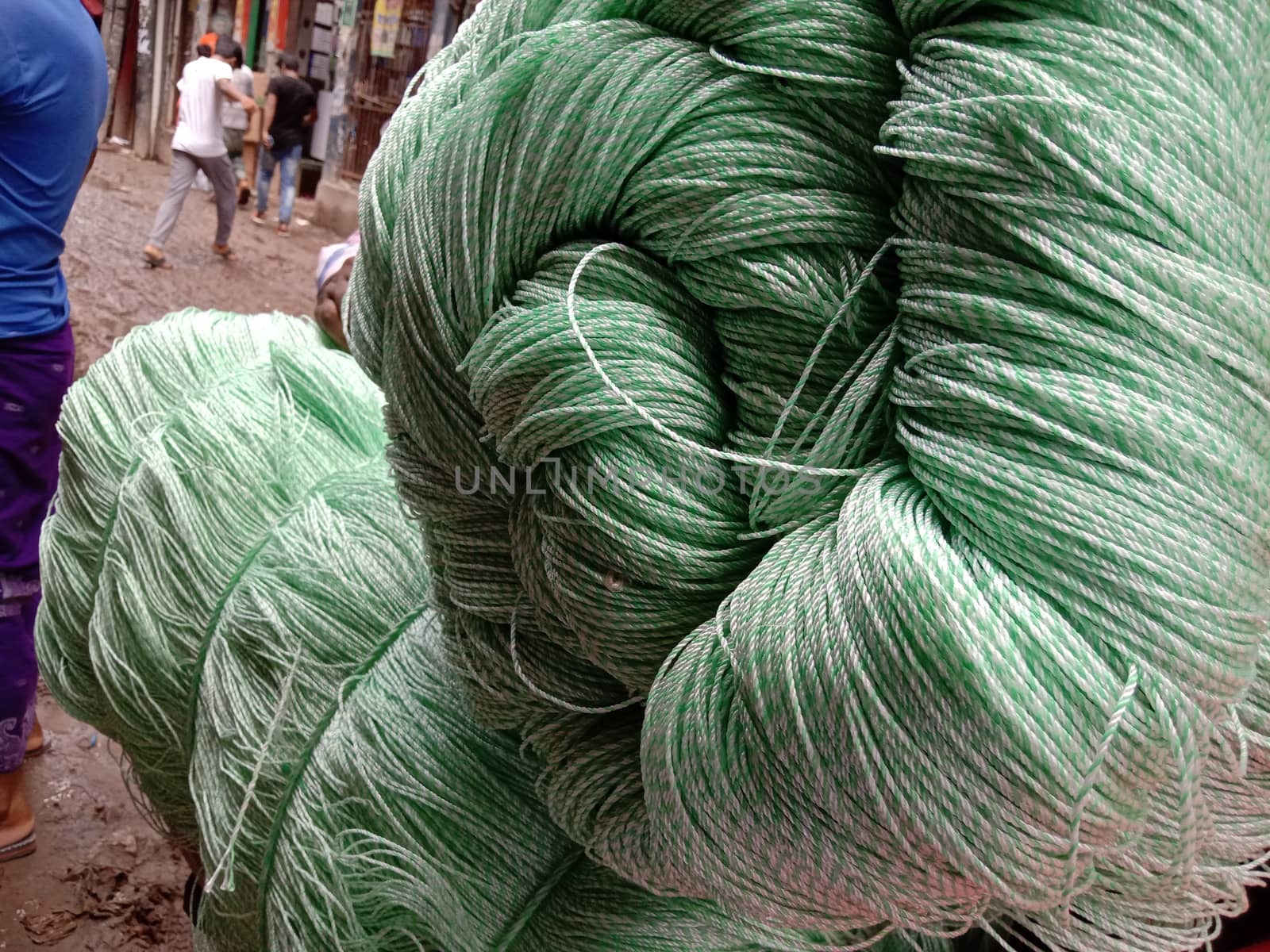 green colored nylon yarn stock on shop