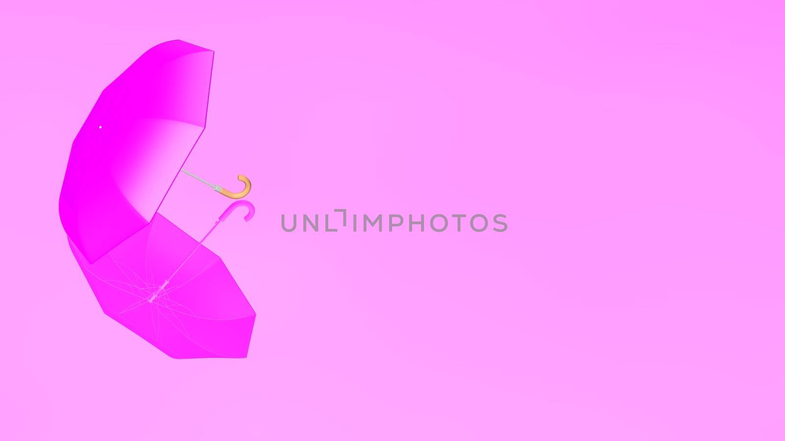 Colorful umbrella with shadow on a delightful color background. 3D rendered Transparent umbrella with all parts visible on a colored floor.