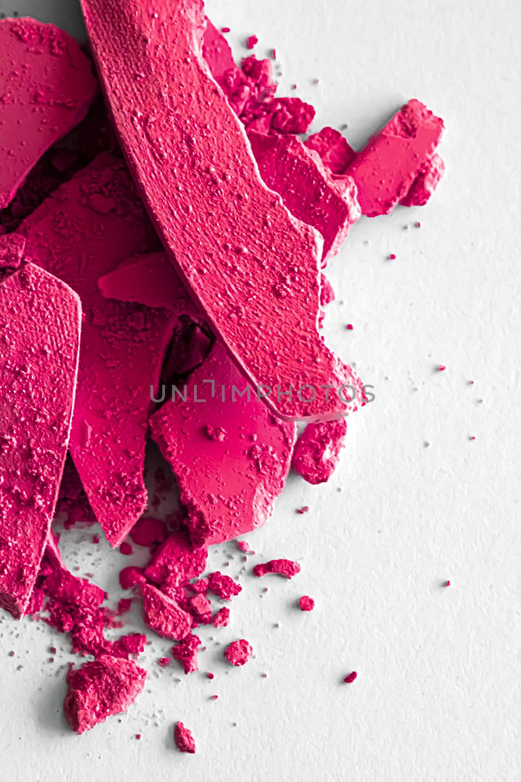 Pink eye shadow powder as makeup palette closeup isolated on white background, crushed cosmetics and beauty texture by Anneleven