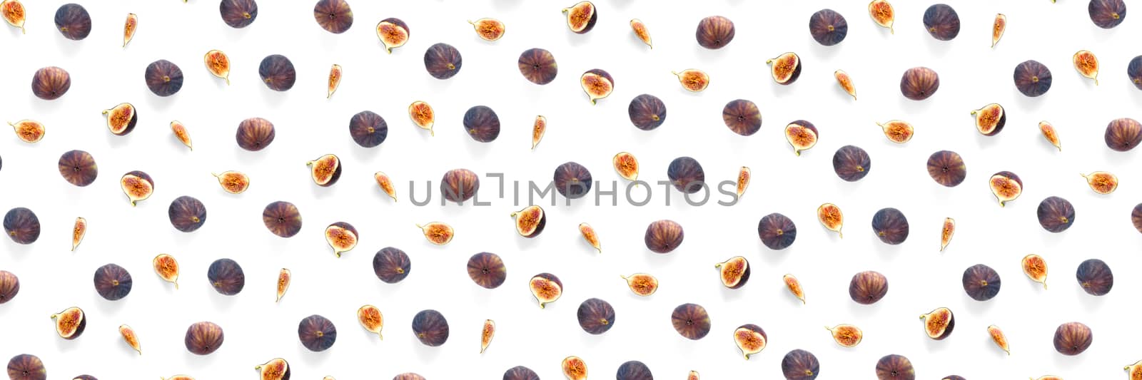 Background from Fresh figs. Food Photo. Creative set of the whole and sliced figs on a white background, Modern fig fruits background. by PhotoTime